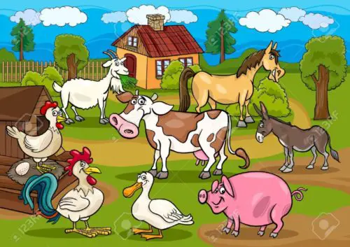 a cartoonized picture of a farm