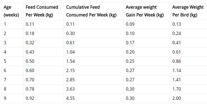 Chicken Feed Consumption Chart